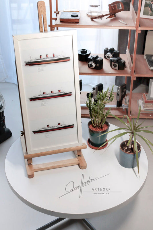 French trio: SS Ile-de-France 1927 + SS Normandie 1935 + SS France 1962 | 3 prints | 21x10 cm | Limited Edition