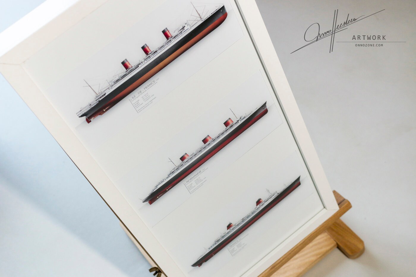 French trio: SS Ile-de-France 1927 + SS Normandie 1935 + SS France 1962 | 3 prints | 21x10 cm | Limited Edition