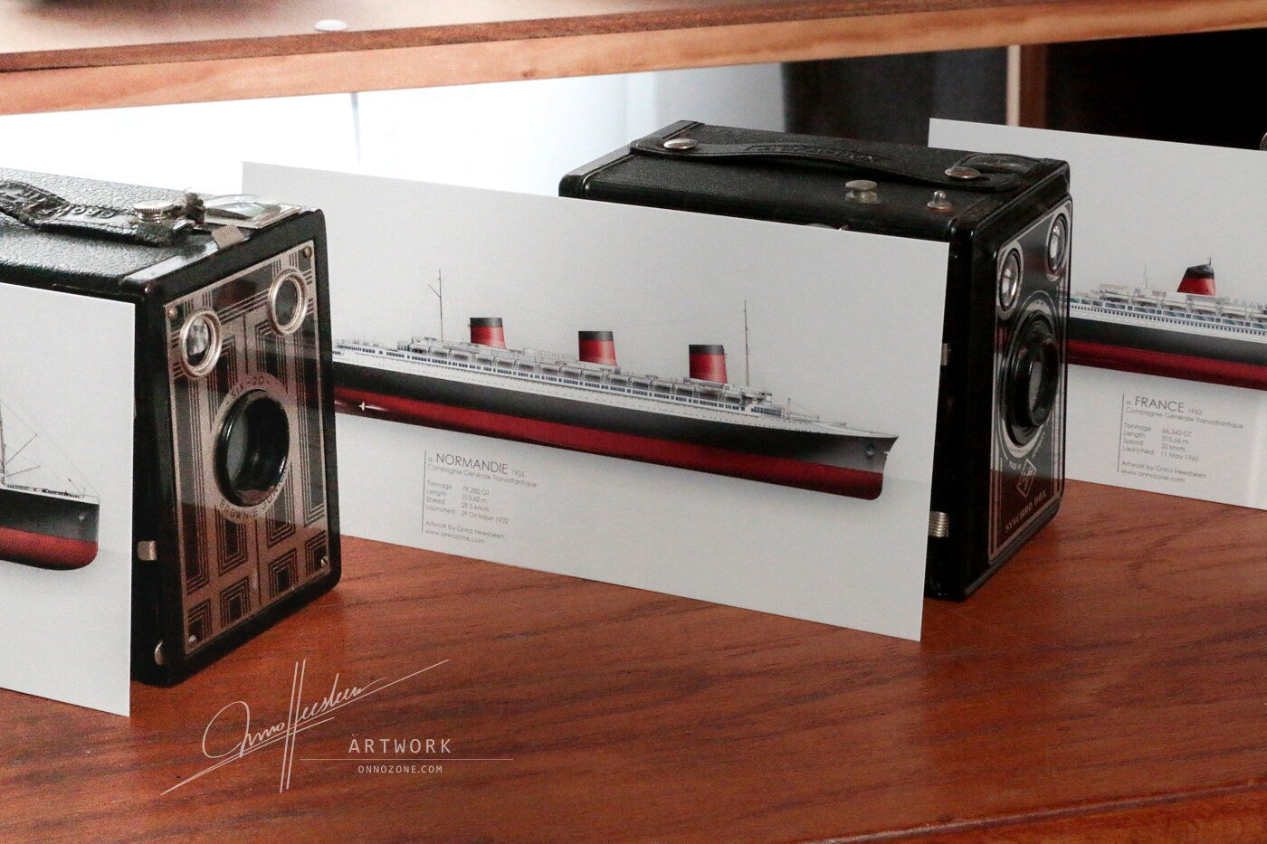 French trio: SS Ile-de-France 1927 + SS Normandie 1935 + SS France 1962 | 3 prints | 21x10 cm | Limited Edition