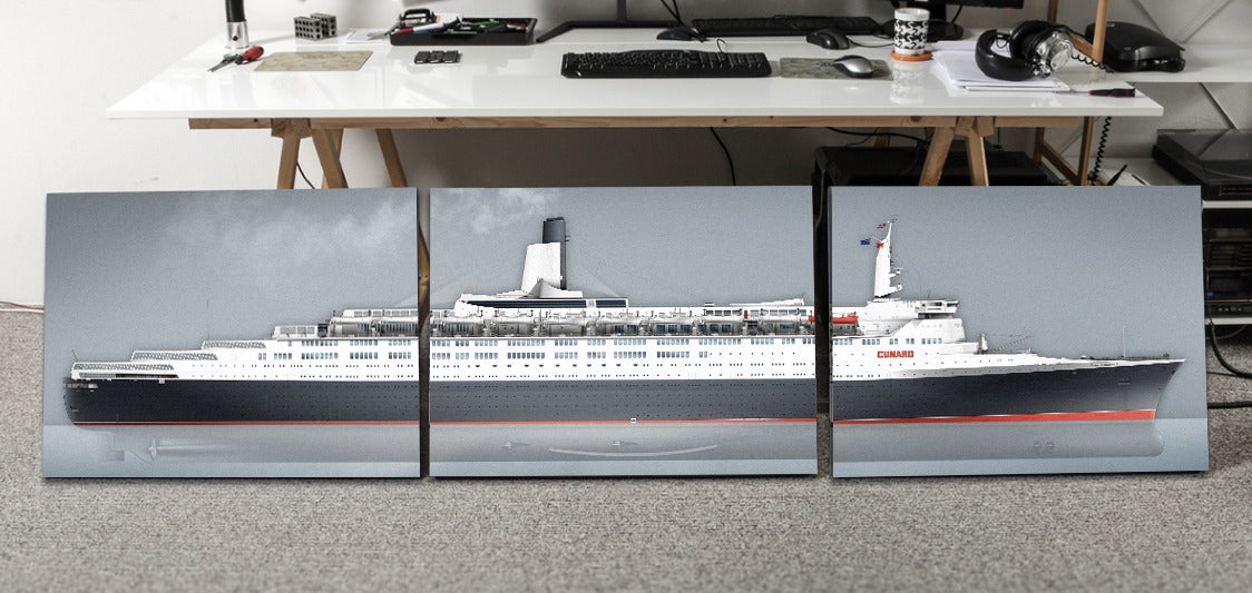 Queen Elizabeth 2 | year 1969 | QE2 | Triptych 50x70cm | Total size: 210x50cm