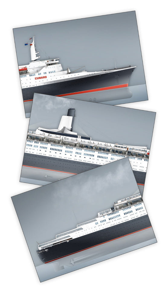 Queen Elizabeth 2 | year 1969 | QE2 | Triptych 50x70cm | Total size: 210x50cm