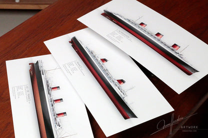 French trio: SS Ile-de-France 1927 + SS Normandie 1935 + SS France 1962 | 3 prints | 21x10 cm | Limited Edition